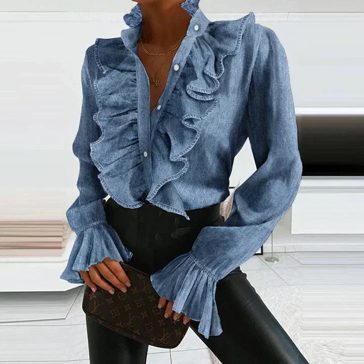 Levoire | Élégante blouse détails volants manches longues Bleu