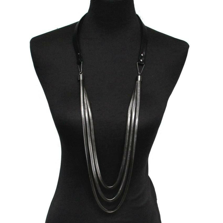 Levoire | Collier Serpent En Cuir Multicouche Noir