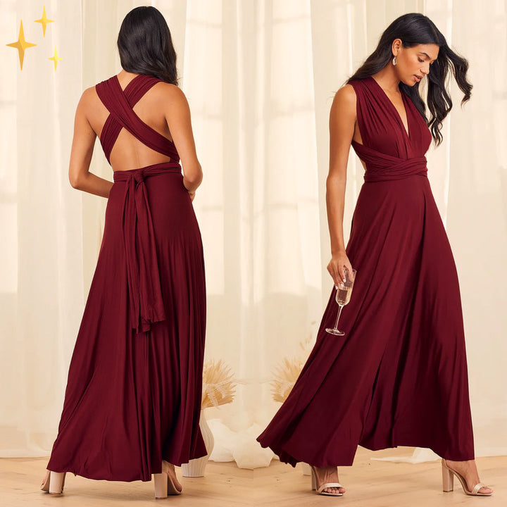 Levoire | Robe De Soirée Multi-Wrap Élégante À Dos Nu Longue Rouge bourgogne