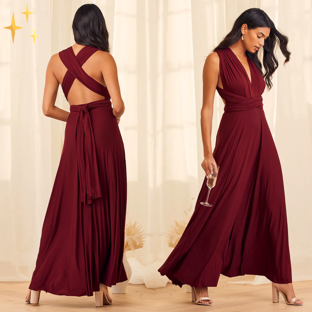 Levoire | Élégant, Robe De Soirée Multiwrap Dos Nu Pour Le Soir Rouge bourgogne