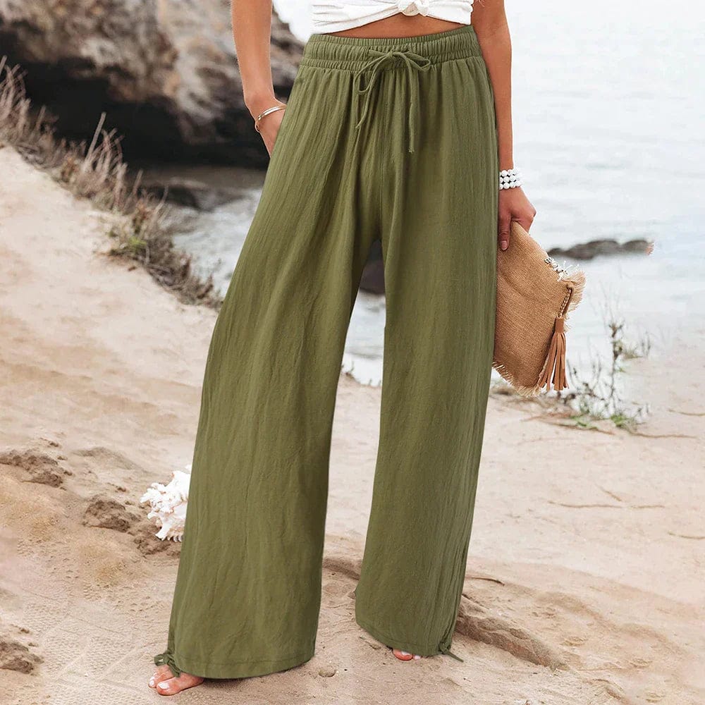 Levoire | Pantalon en Lin Décontracté Femme Chic Minimaliste Vihreä