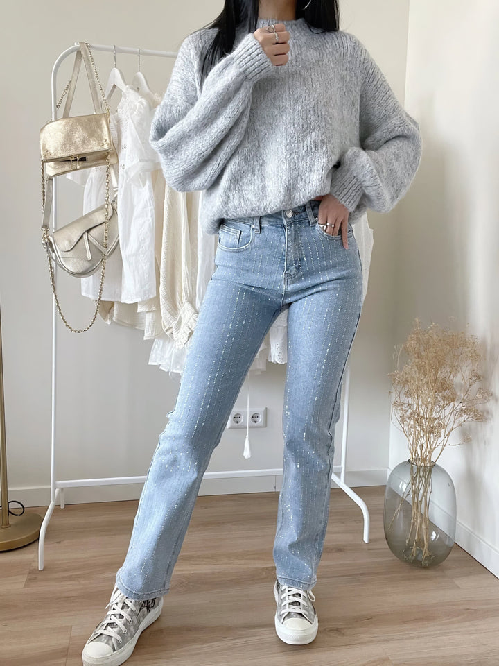Levoire | Denim Kimalleset Housut Glittersillä Vaaleansininen Raidallinen