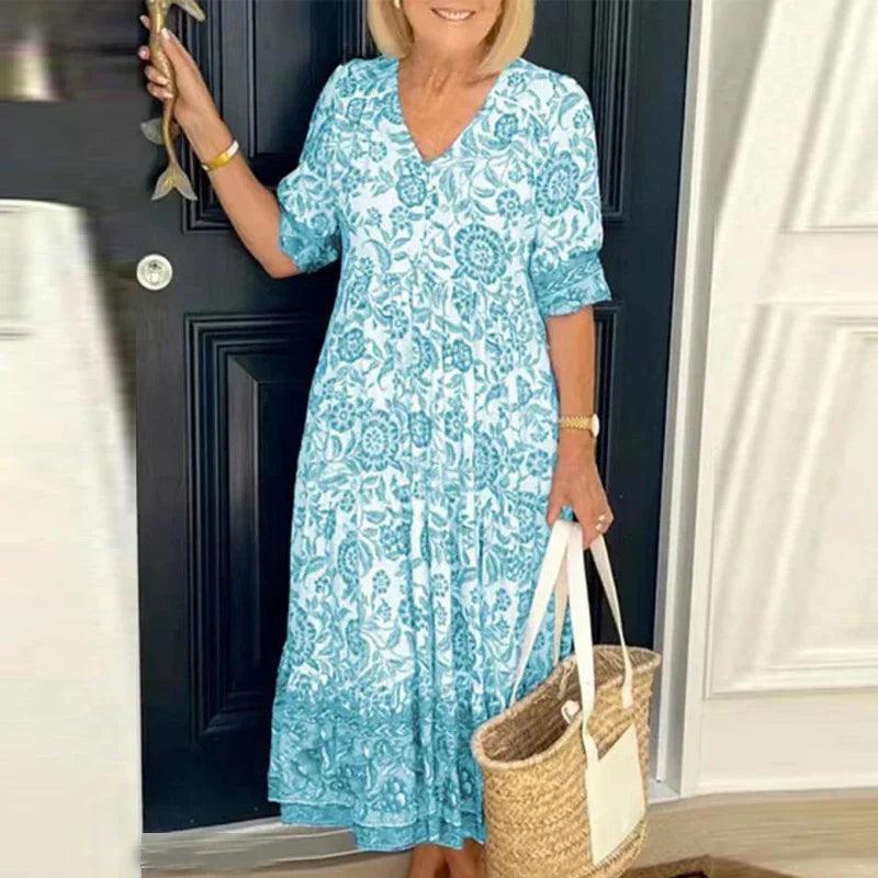 Levoire | Robe Maxi À Décolleté En V À Imprimé Floral Pour Femmes Bleu ciel