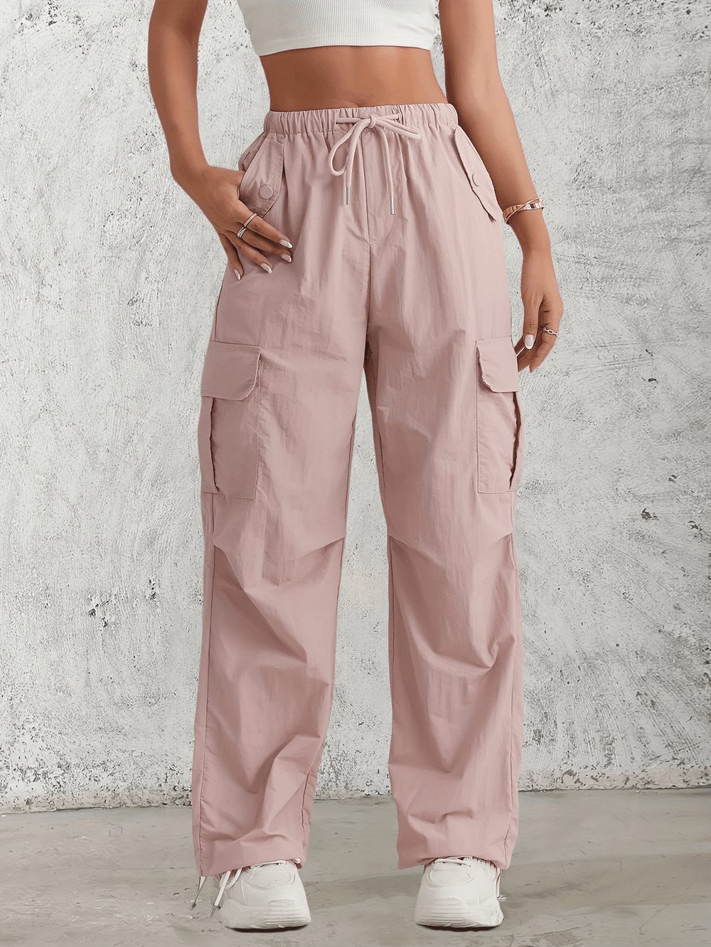 Levoire | Pantalon cargo femme avec taille élastique et poches Rosa