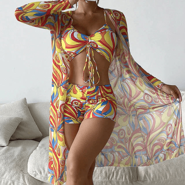 Levoire | Bikini 3 Pièces avec Cardigan Jaune