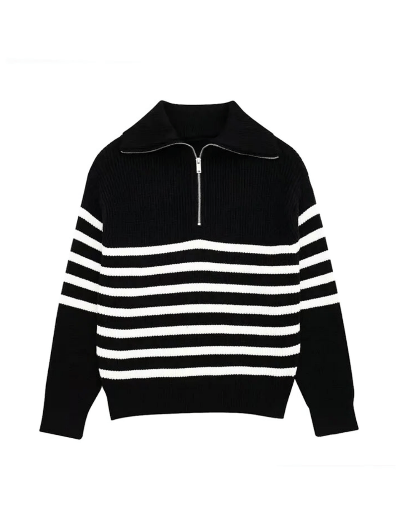 Levoire | Veste Femme Boutons Décontractée Chic Noir avec des rayures blanches