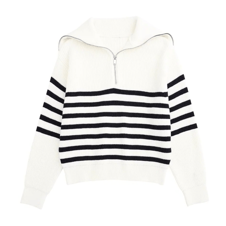 Levoire | Veste Femme Boutons Décontractée Chic Blanc avec des rayures bleues