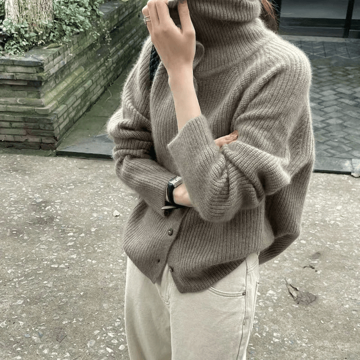 Levoire | Pull à col roulé classique pour femmes, cardigan Couleur chameau