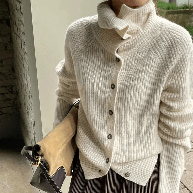 Levoire | Pull à col roulé classique pour femmes, cardigan Blanc