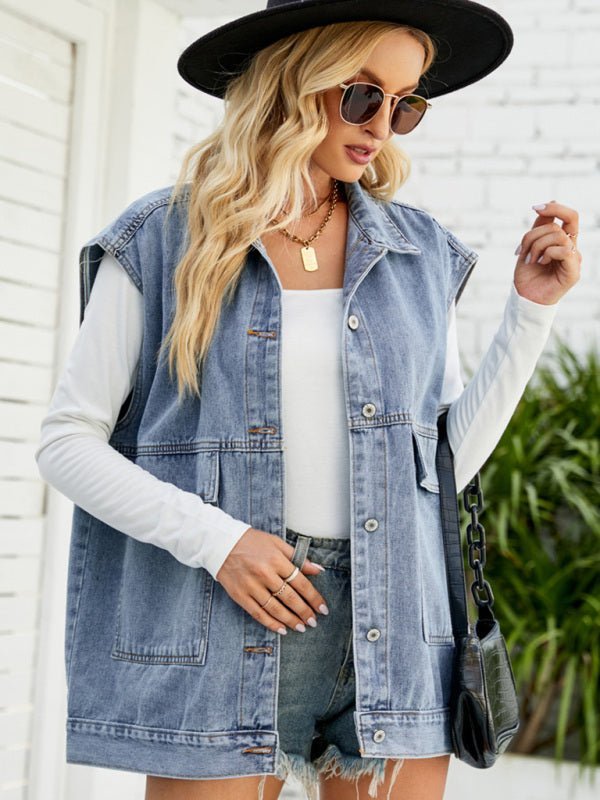 Levoire | Nouvelle veste en denim mode d'été tendance denim sans manches veste Bleu