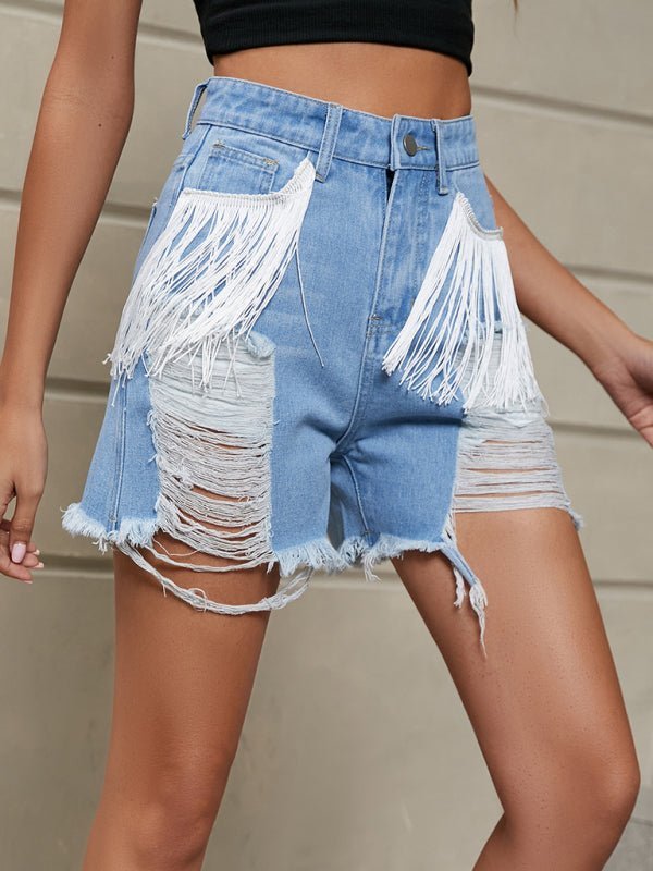 Levoire | Nouvelle personnalité frange denim lavé shorts
