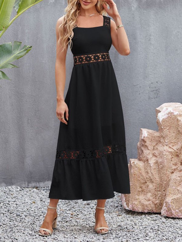 Levoire | Nouveau style uni trou pointu couture col carré sans manches robe à bandes