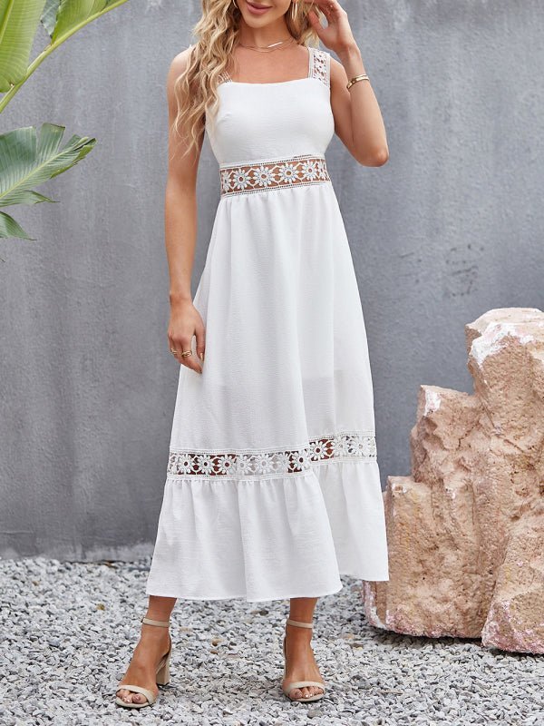 Levoire | Nouveau style uni trou pointu couture col carré sans manches robe à bandes