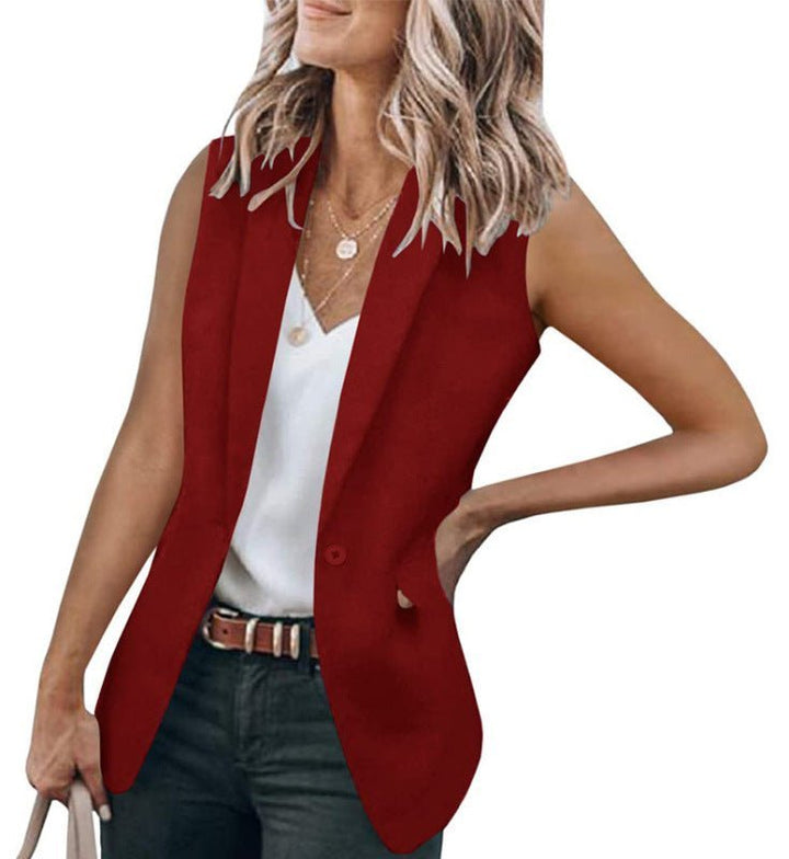 Levoire | Nouveau tempérament gilet sans manches robe coloris uni col de robe cardigan ample vêtements pour femmes Rouge vin