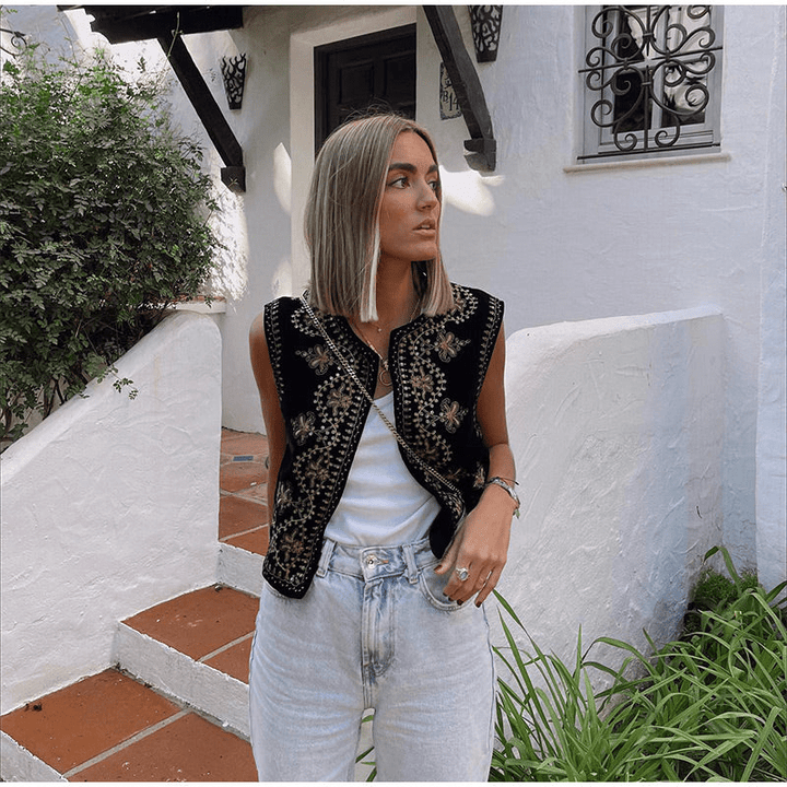 Levoire | Gilet velours brodé élégant femme L