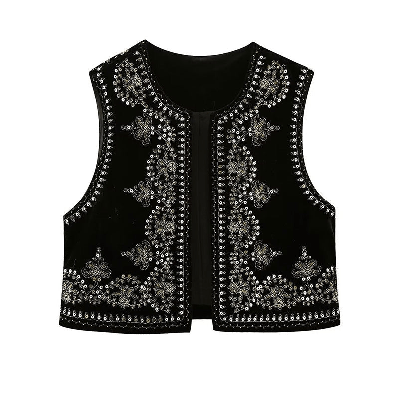 Levoire | Gilet velours brodé élégant femme