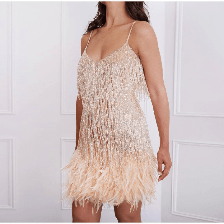 Levoire | Robe Cocktail Bretelles Spaghetti Beige