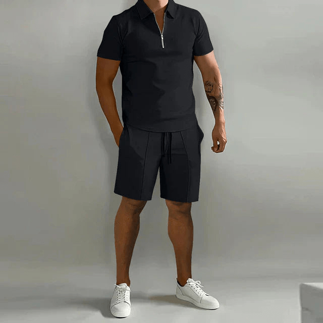 Levoire | Ensemble pour hommes en deux parties Polo classique et shorts confortables pour le printemps/été Noir