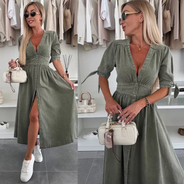 Levoire | Robe Maxi Avec Manches Bouffantes Et Boutonnière Pour Femmes