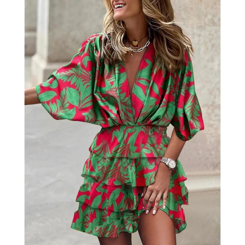 Levoire | Robe Portefeuille Avec Un Imprimé Géométrique Vivant Vert