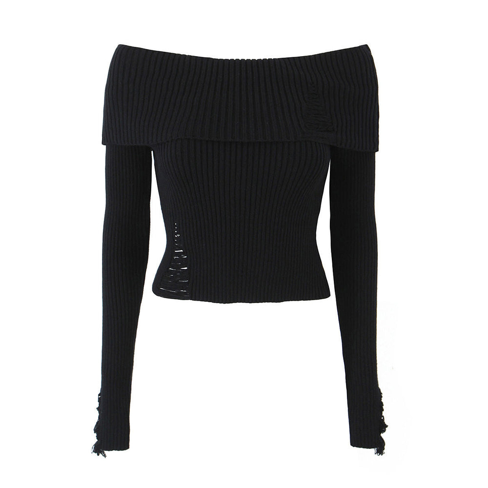 Levoire | Top Court Off-Shoulder Slim Fit En Maille Ribbed Pour Femmes Noir