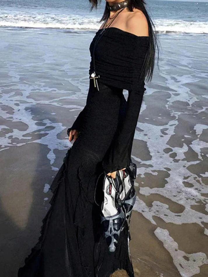 Levoire | Haut Fendu Maxi Robe À Épaules Nues Volant