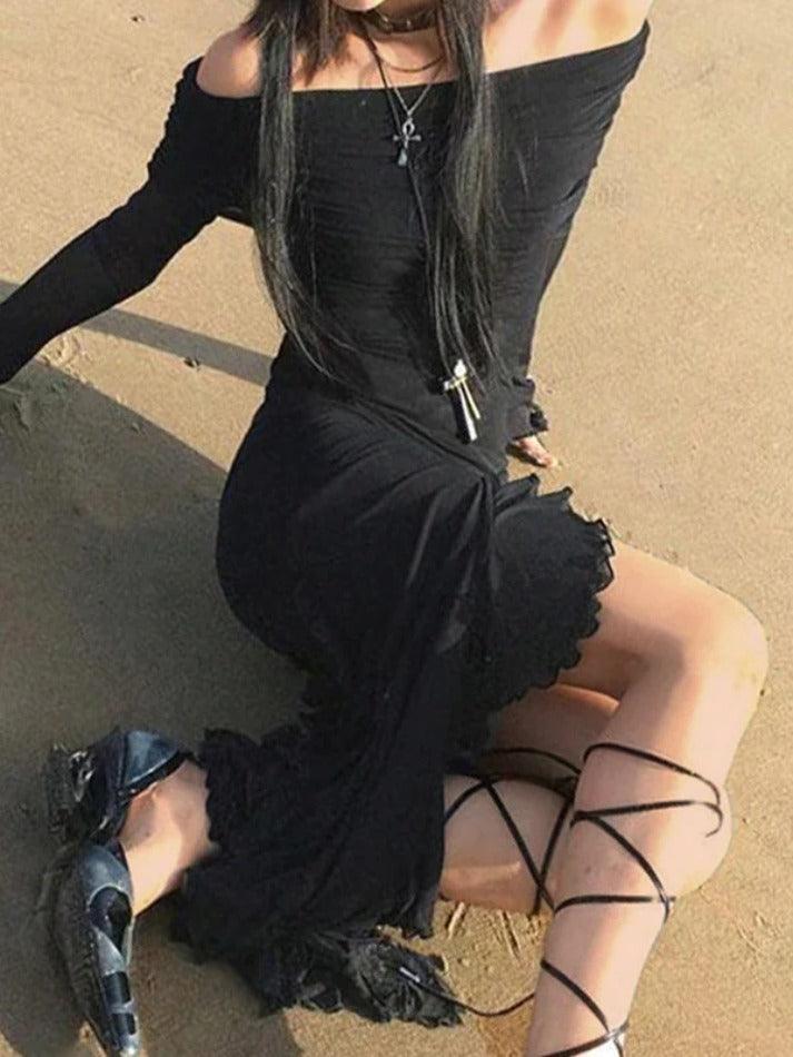 Levoire | Haut Fendu Maxi Robe À Épaules Nues Volant