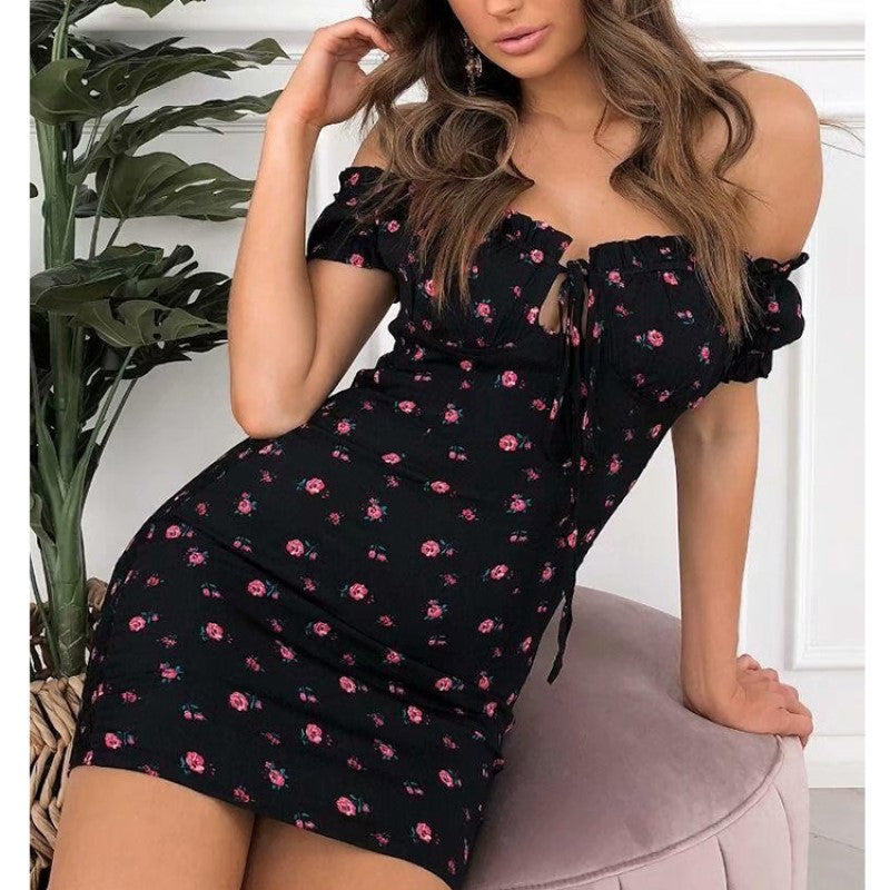Levoire | Robe Florale Sans Épaules Élégante Noir