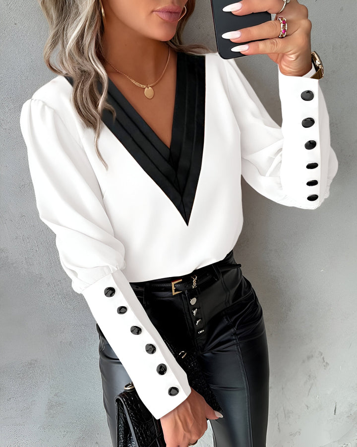 Levoire | Pull V À Encolure Et Bloc De Couleur Blanc