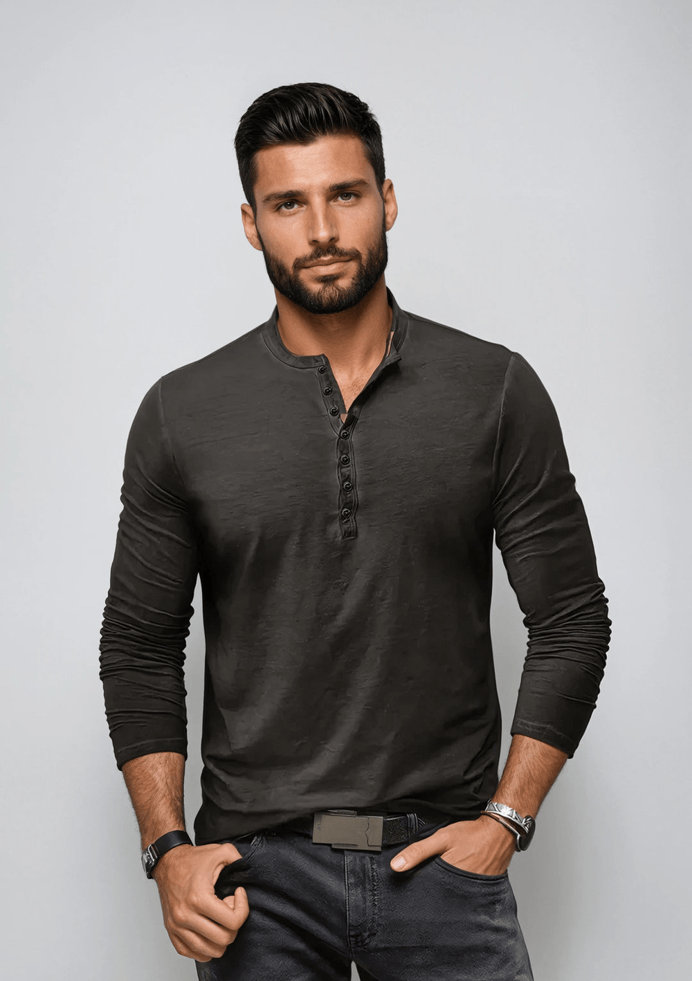 Levoire | Chemise Henley T-shirt pour hommes Gris foncé
