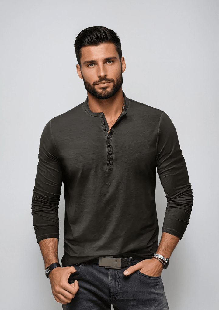Levoire | Chemise Henley T-shirt pour hommes Gris foncé