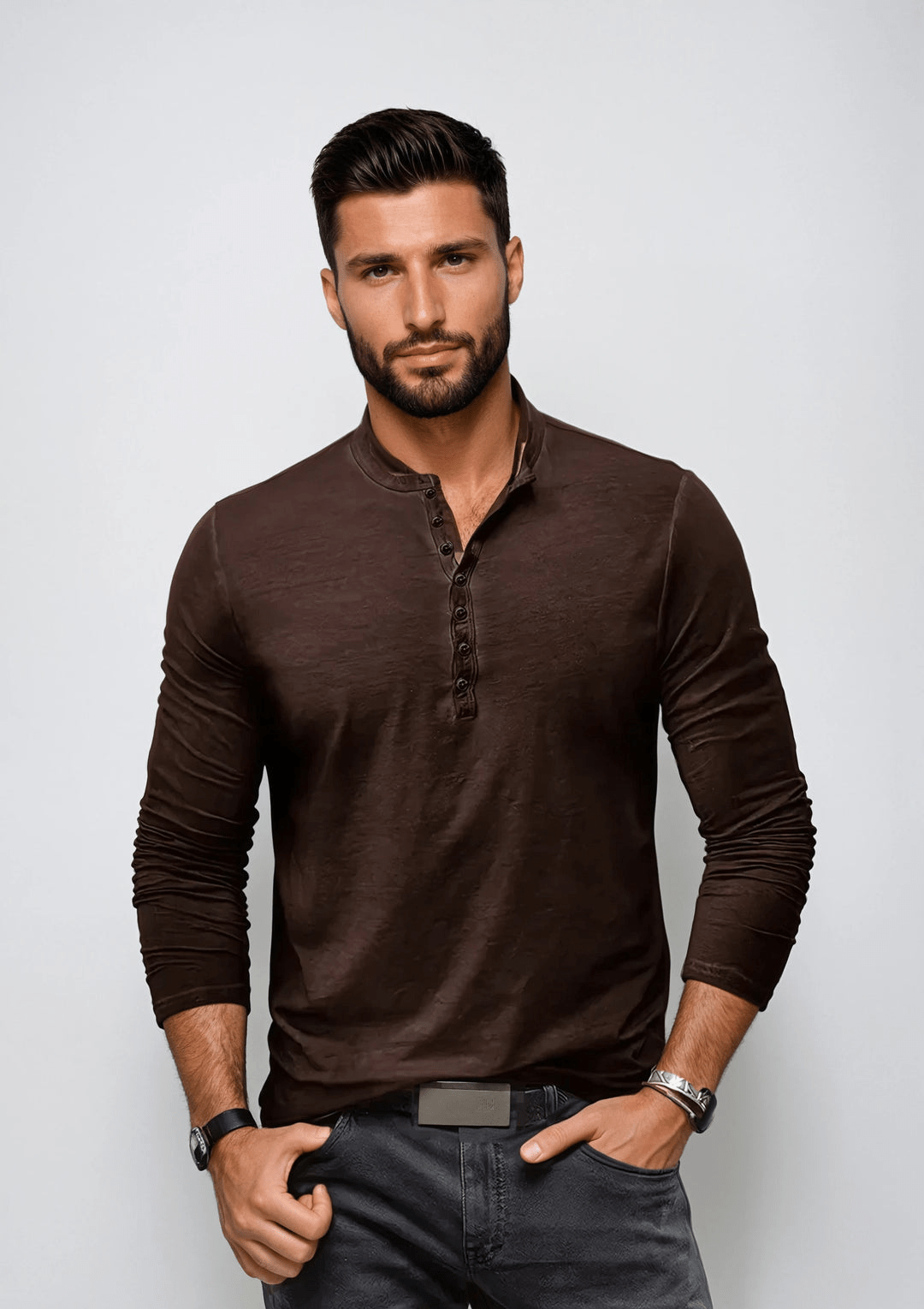Levoire | Chemise Henley T-shirt pour hommes Braun