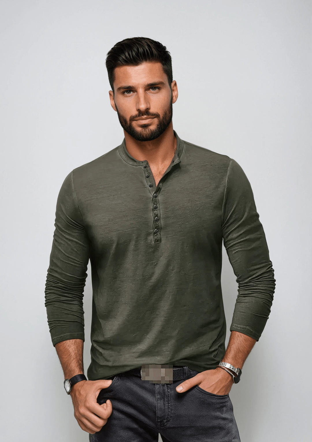 Levoire | Chemise Henley T-shirt pour hommes vert olive