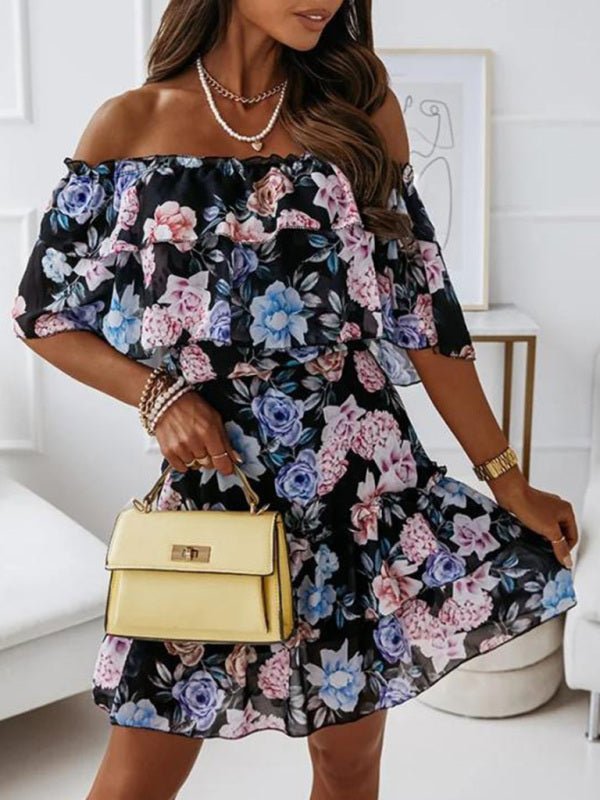 Levoire | Robe chiffon à imprimé à encolure one-neck Noir