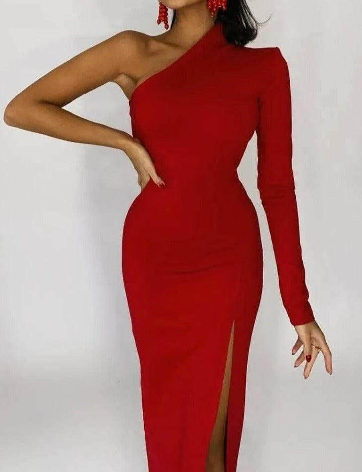 Levoire | Une Épaule Robe Noire Rot