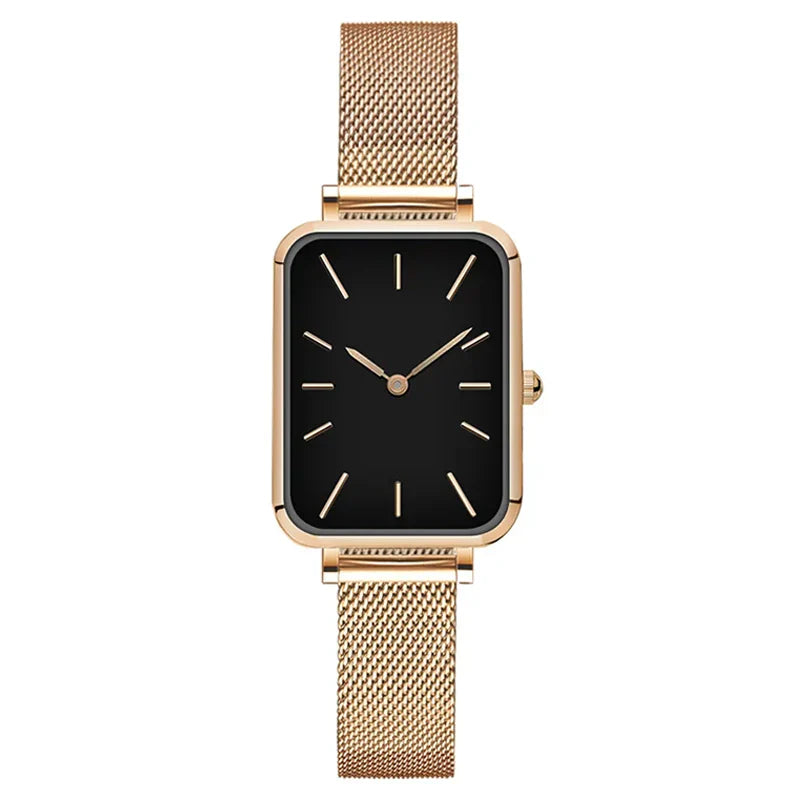 Levoire | Montre Rectangulaire Pour Femmes Avec Bracelet En Acier Rose doré - Noir