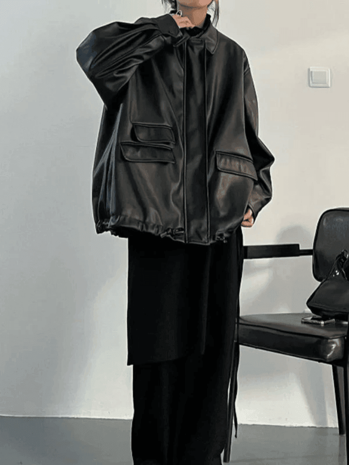 Levoire | Veste En Cuir Synthétique Noire Surdimensionnée