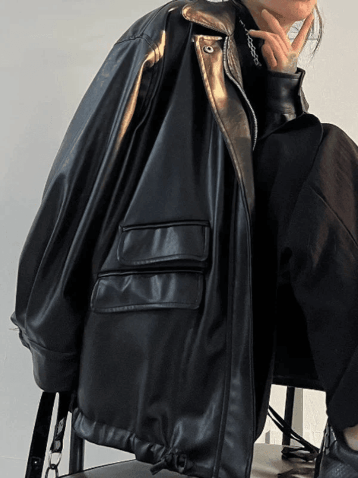 Levoire | Veste En Cuir Synthétique Noire Surdimensionnée Noir