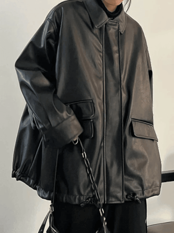 Levoire | Veste En Cuir Synthétique Noire Surdimensionnée