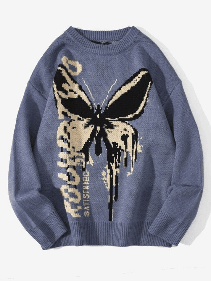 Levoire | Grande Taille Papillon Jacquard Pull-Over Bleu