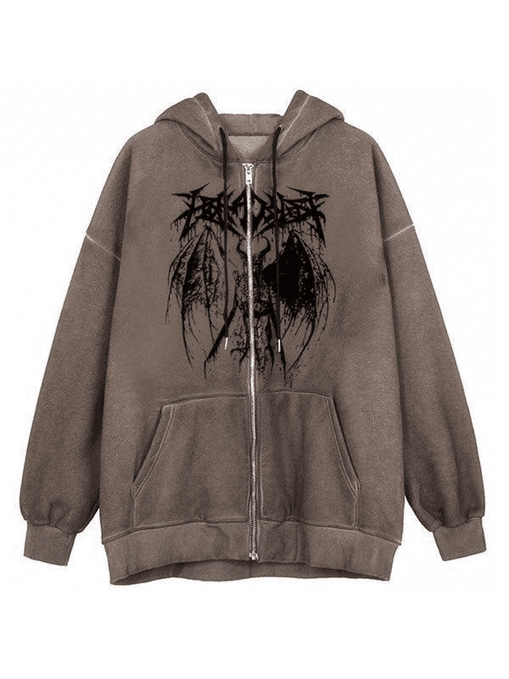 Levoire | Grande Taille Impression Squelette Zipper Sweat À Capuche Braun
