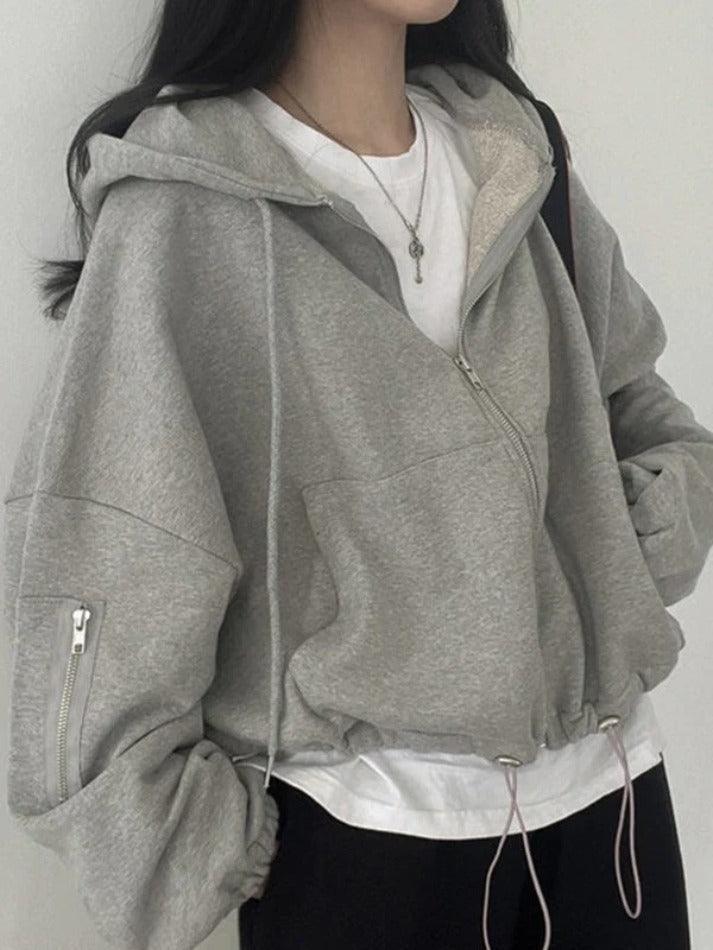 Levoire | Grande Taille Zipup Sweat À Capuche Gris Gris UNE TAILLE