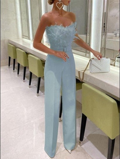 Levoire | Robe Salopette Élégante Avec Partie À Plumes Bleu