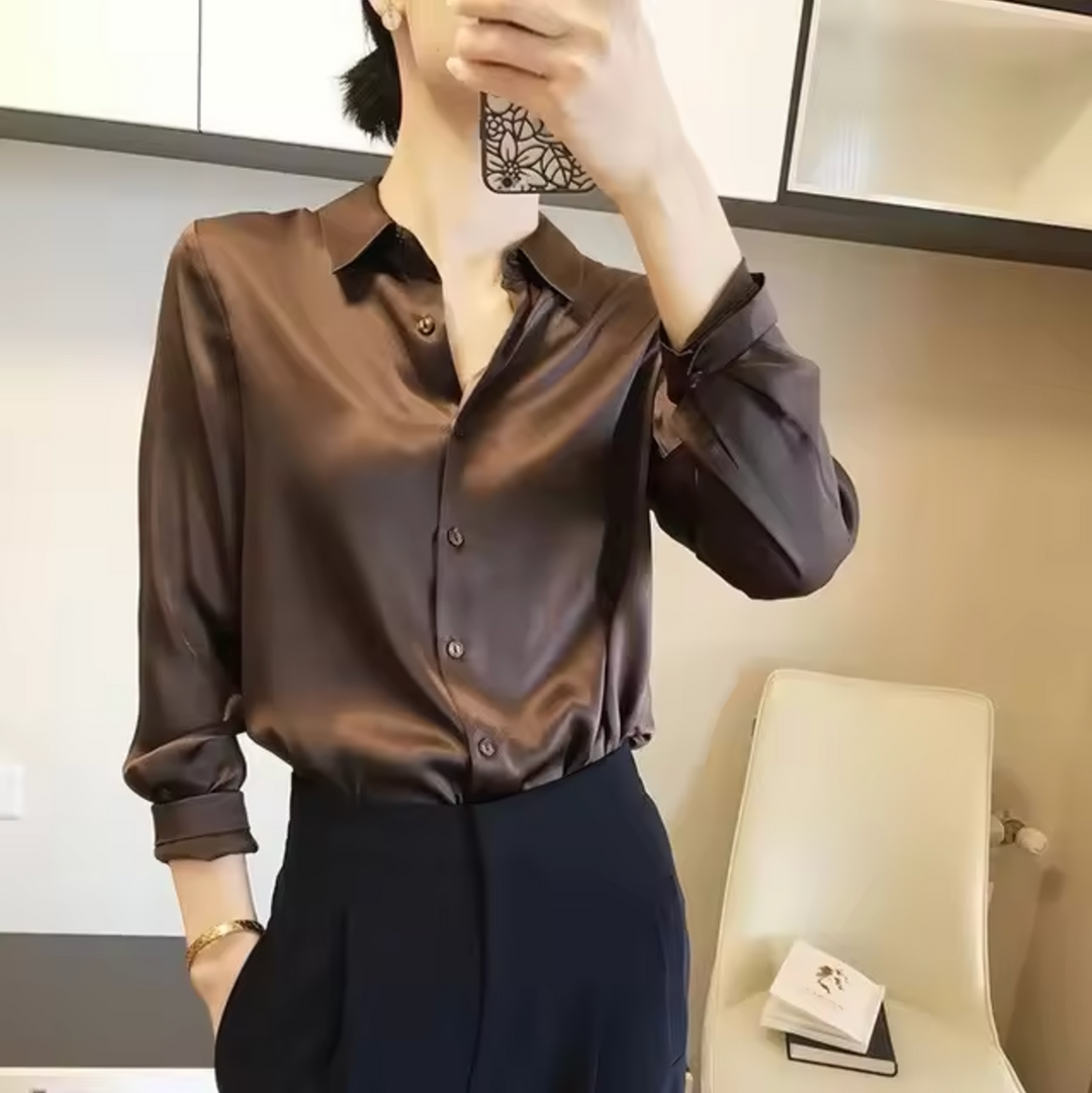 Levoire | Élégante Blouse En Satin Pour Dames Luxueuse, Chic & Polyvalente Braun