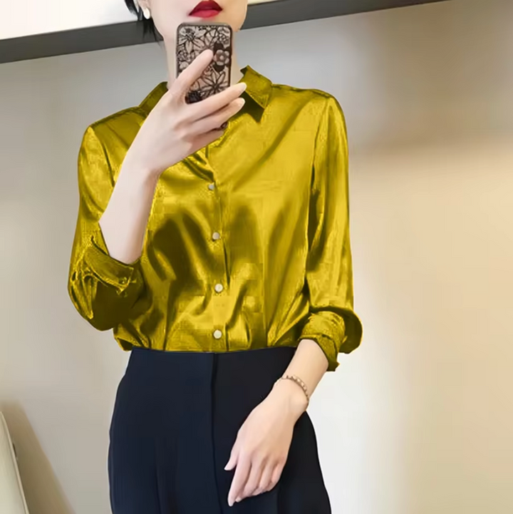Levoire | Élégante Blouse En Satin Pour Dames Luxueuse, Chic & Polyvalente Or