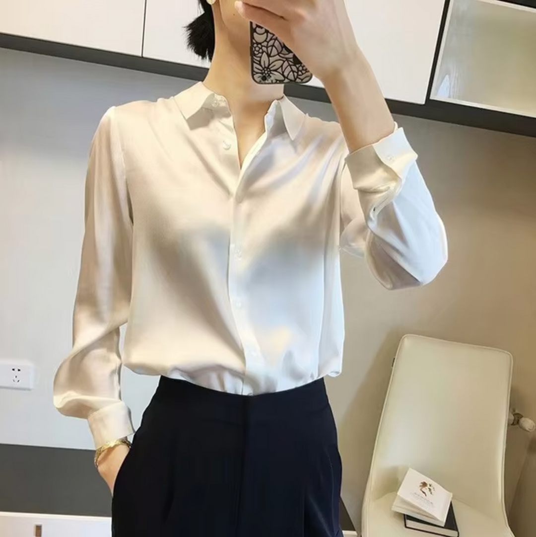 Levoire | Élégante Blouse En Satin Pour Dames Luxueuse, Chic & Polyvalente Blanc
