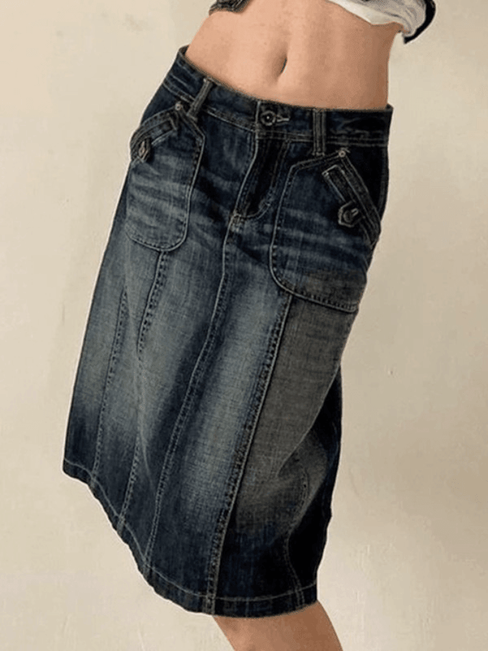 Levoire | Jupe Midi En Denim Cargo Panneau Bleu