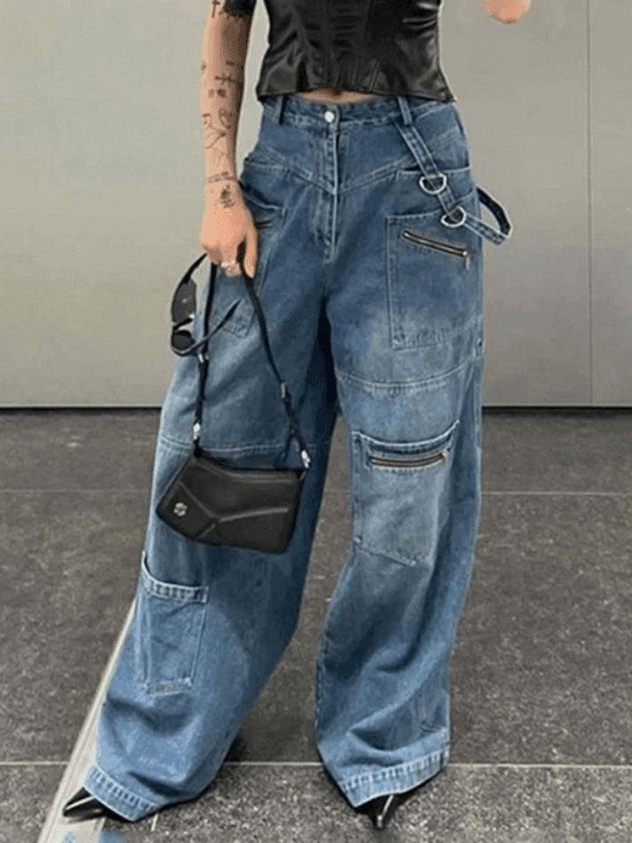 Levoire | Jean Cargo Baggy Patchwork Bleu