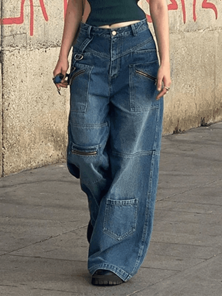 Levoire | Jean Cargo Baggy Patchwork Bleu