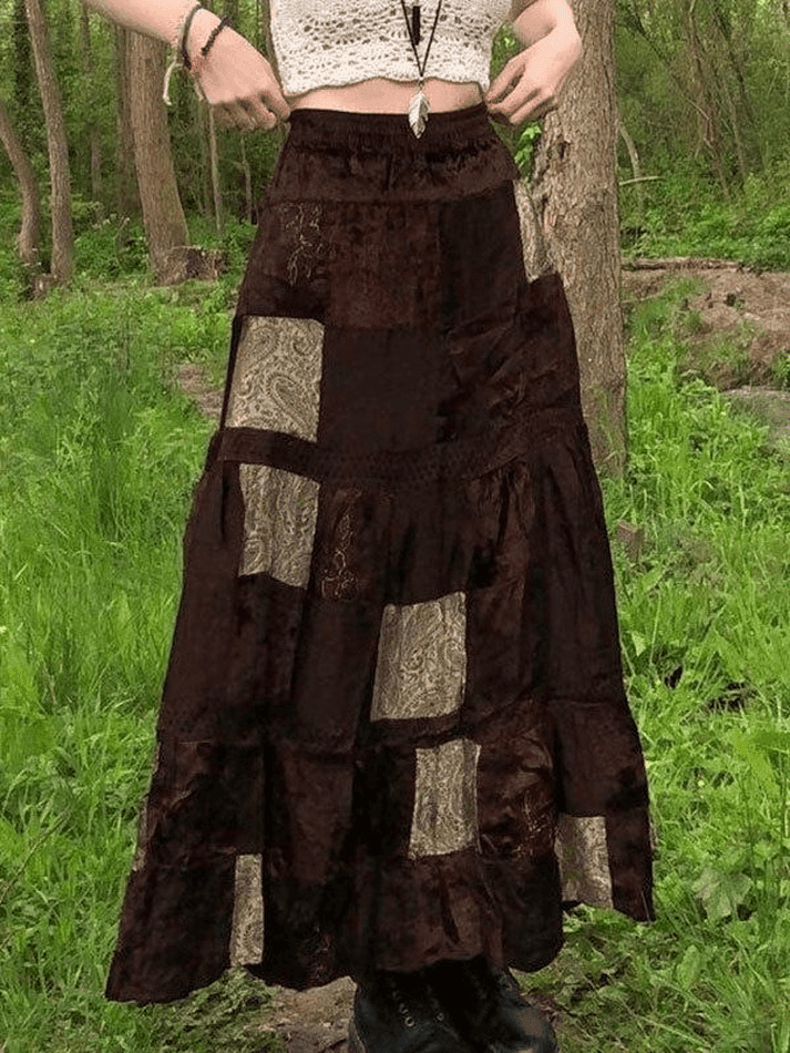 Levoire | Jupe Midi En Velours Imprimé Patchwork Braun